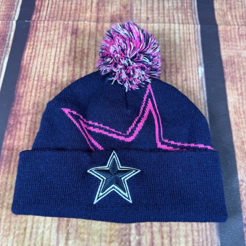 Dallas Cowboys Beanie Women Blue Pink Pom Fold Over Cuffed Winter Hat Big Logo